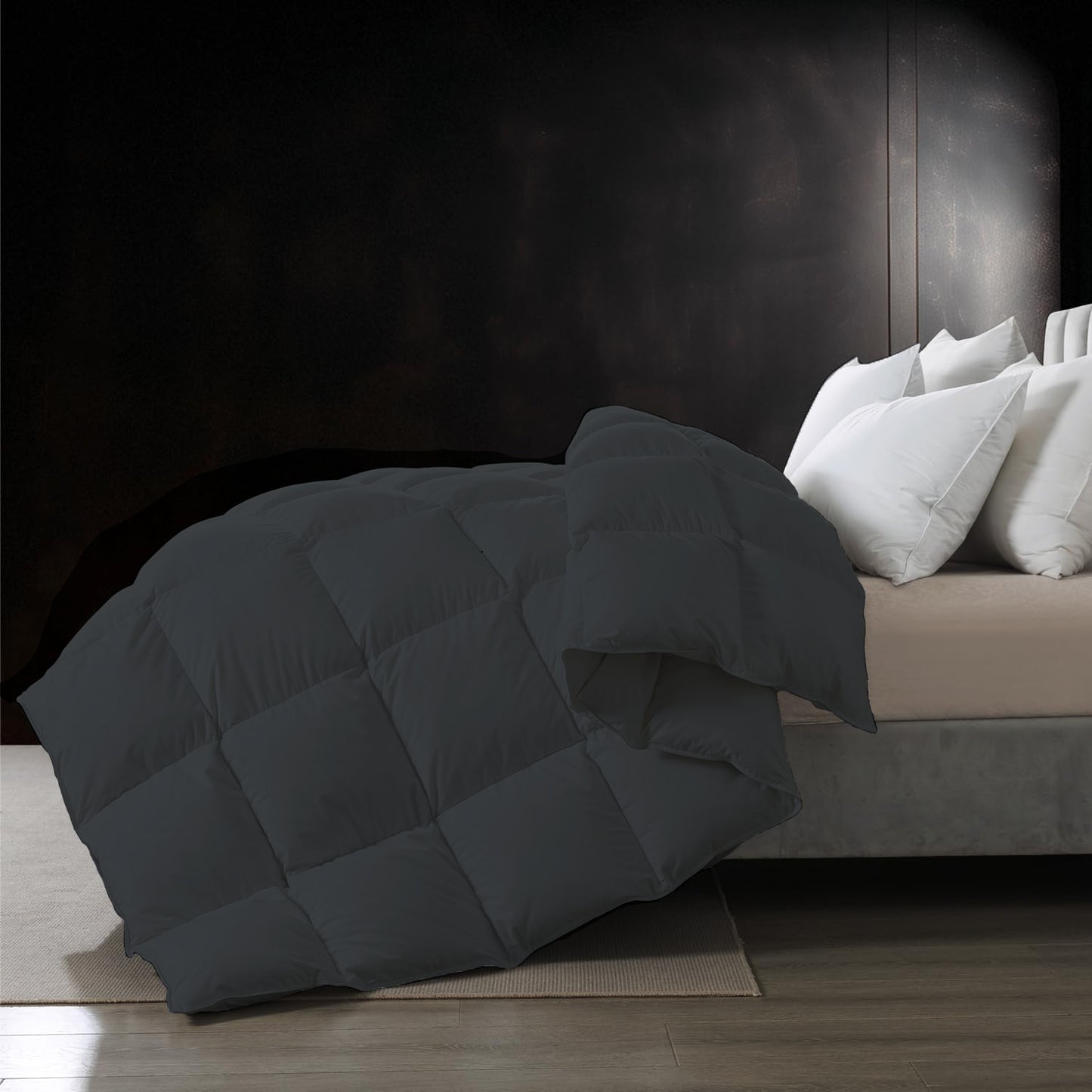 BedTreat Goose Feather Down Comforter, Luxury Hotel Bedding Comforter All Season Duvet Insert, Medium Warmth 100% Cotton Gray Cover with Corner Tabs