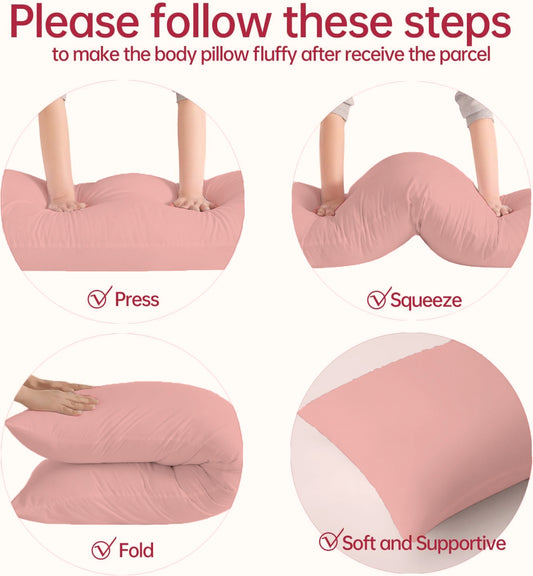 BedTreat Full Body Pillow Insert with Pillowcase for Adults,Long&Fluffy Pillow for Side Sleeper,Soft&Breathable (20X54,Pink)
