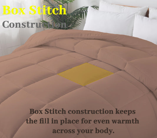 BedTreat Down Alternative Comforter with Corner Tabs - All Season Quilted 240 GSM Coffee Comforter, Machine Washable Microfiber Bedding