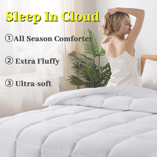 BedTreat Down Alternative Comforter with Corner Tabs - All Season Quilted 240 GSM White Comforter, Machine Washable Microfiber Bedding
