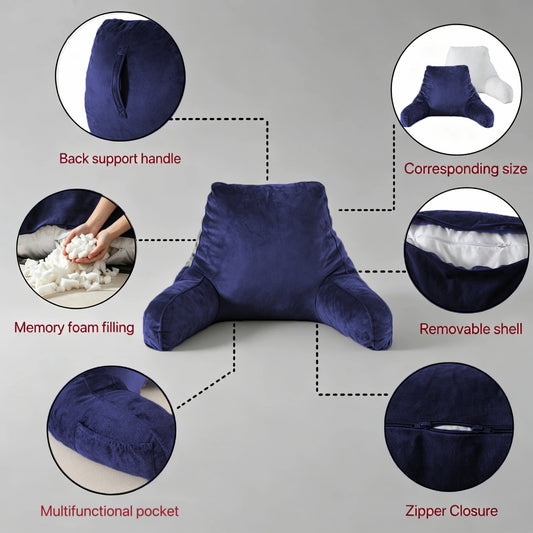 Bedtreat Backrest Reading Pillow, Back Support Pillow with Handrail, Detachable on Both Sides, Specially Designed for Reading and Relaxation（Poseidon)