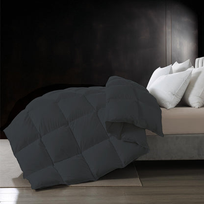 BedTreat Goose Feather Down Comforter, Luxury Hotel Bedding Comforter All Season Duvet Insert, Medium Warmth 100% Cotton Gray Cover with Corner Tabs