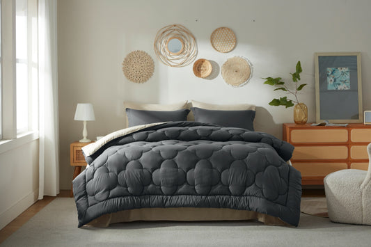 Bedtreat Bedding Comforter Sets，7-Pieces Reversible Bedding Sets，Bed in a Bag with Comforter， Flat Sheet and Fitted Sheet, Pillowcases & Shams，Black/Milky Coffee