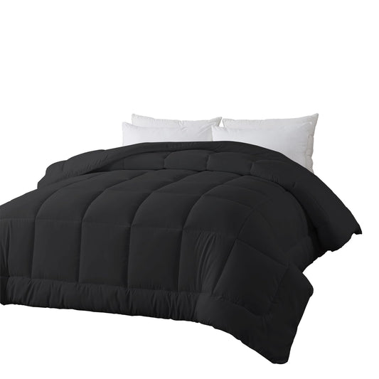 BedTreat Down Alternative Comforter with Corner Tabs - All Season Quilted 240 GSM Black Comforter, Machine Washable Microfiber Bedding