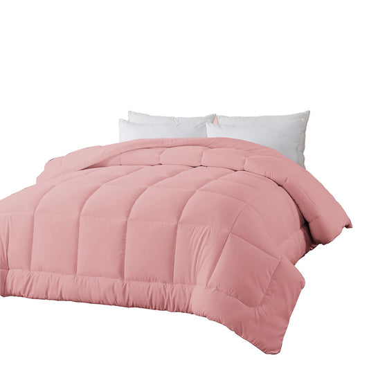 BedTreat Down Alternative Comforter with Corner Tabs - All Season Quilted 240 GSM Pink Comforter, Machine Washable Microfiber Bedding