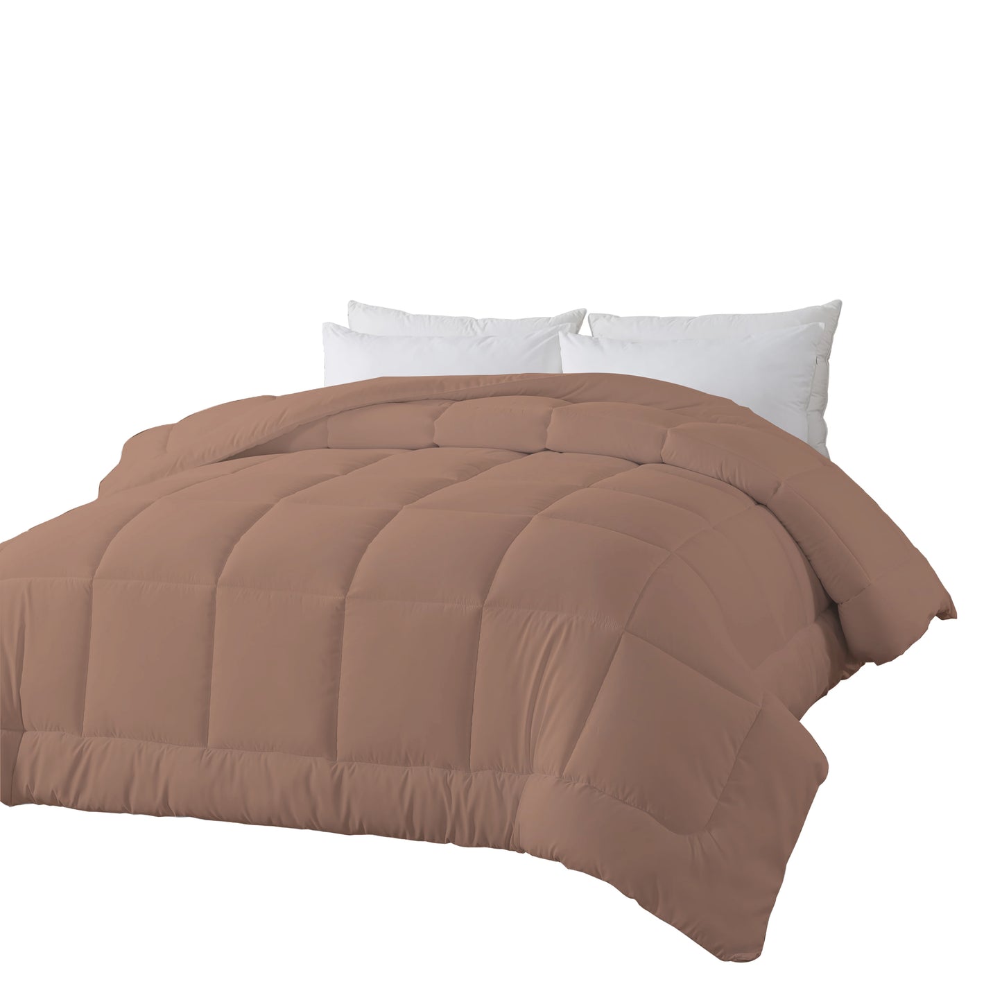 BedTreat Down Alternative Comforter with Corner Tabs - All Season Quilted 240 GSM Coffee Comforter, Machine Washable Microfiber Bedding