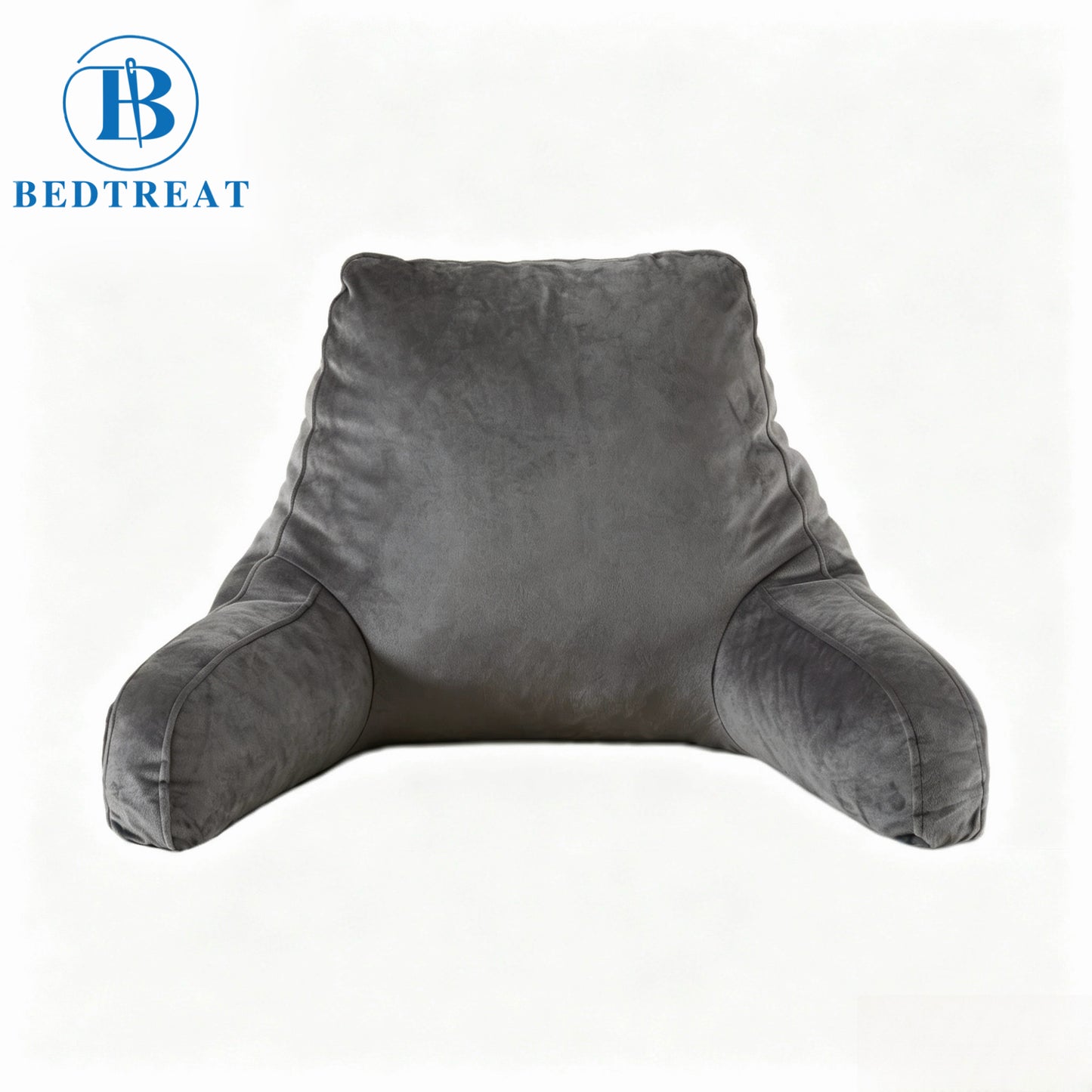 Bedtreat Backrest Reading Pillow, Back Support Pillow with Handrail, Detachable on Both Sides, Specially Designed for Reading and Relaxation（Silver)