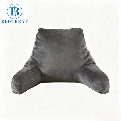 Bedtreat Backrest Reading Pillow, Back Support Pillow with Handrail, Detachable on Both Sides, Specially Designed for Reading and Relaxation（Silver)