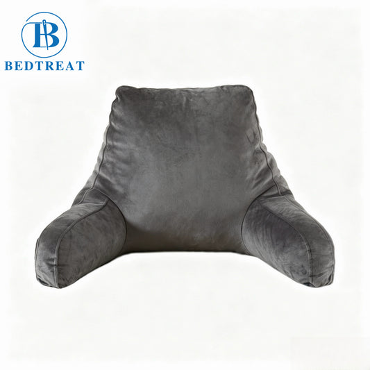 Bedtreat Backrest Reading Pillow, Back Support Pillow with Handrail, Detachable on Both Sides, Specially Designed for Reading and Relaxation（Silver)