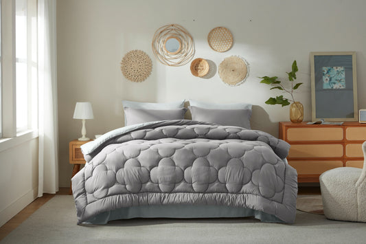 Bedtreat Bedding Comforter Sets，7-Pieces Reversible Bedding Sets，Bed in a Bag with Comforter， Flat Sheet and Fitted Sheet, Pillowcase & Sham，Dark Gray/Light Gray