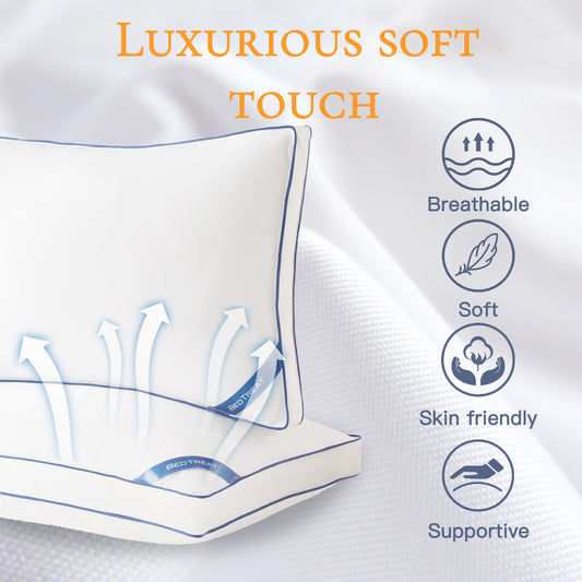 BedTreat Goose Down Feather Pillows Standard Size Set of 2, Luxury Soft Hotel Quality pillows for Sleeping, Organic Cotton Cover Bed Pillows