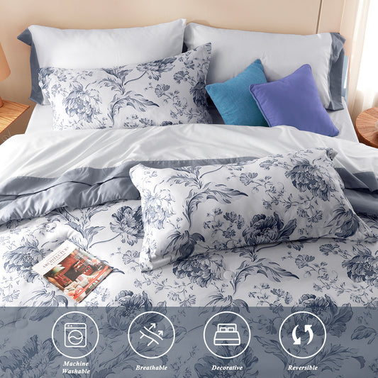Bedtreat Comforter Sets,7-Pieces Reversible Bedding Sets,Bed in a Bag with Comforter,Flat Sheet and Fitted Sheet,Pillowcases & Shams,Lisse,Blue Mirage