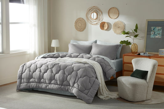 Bedtreat Bedding Comforter Sets，7-Pieces Reversible Bedding Sets，Bed in a Bag with Comforter， Flat Sheet and Fitted Sheet, Pillowcase & Sham，Dark Gray/Light Gray