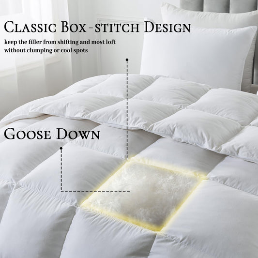 BedTreat Goose Feather Down Comforter , Luxury Hotel Bedding Comforter All Season Duvet Insert, Medium Warmth 100% Cotton Cover with Corner Tabs