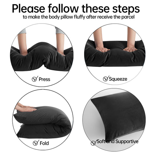 BedTreat Full Body Pillow Insert with Pillowcase for Adults,Long&Fluffy Pillow for Side Sleeper,Soft&Breathable (20X54,Black)