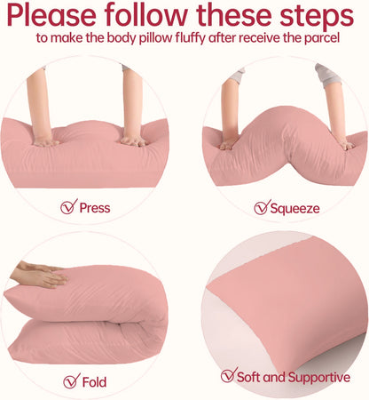 BedTreat Full Body Pillow Insert with Pillowcase for Adults,Long&amp;Fluffy Pillow for Side Sleeper,Soft&amp;Breathable (20X54,Pink)