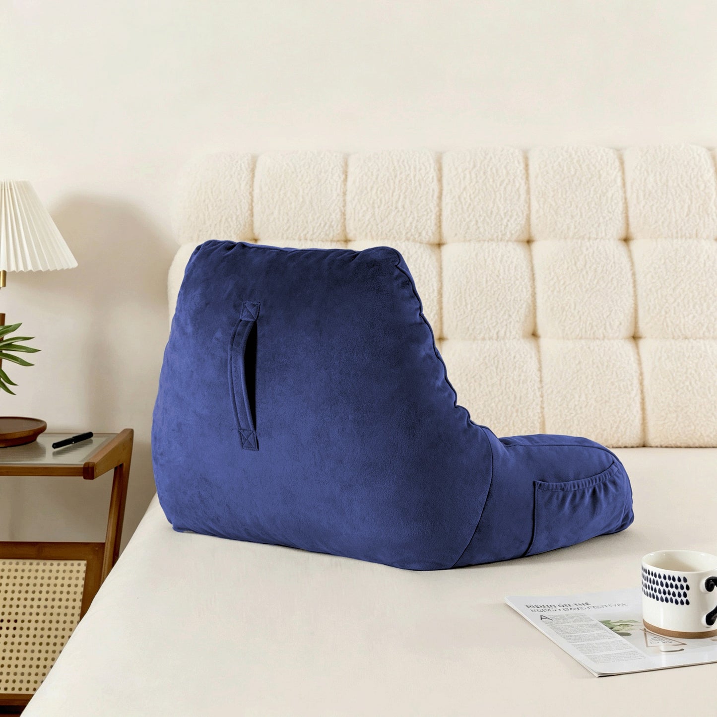 Bedtreat Backrest Reading Pillow, Back Support Pillow with Handrail, Detachable on Both Sides, Specially Designed for Reading and Relaxation（Poseidon)