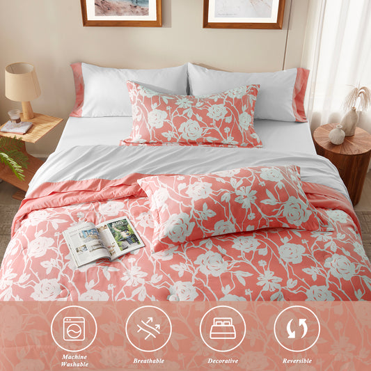 Bedtreat Comforter Sets,7-Pieces Reversible Bedding Sets,Bed in a Bag with Comforter,Flat Sheet and Fitted Sheet,Pillowcase & Sham,Shangri-La,Honeyed Apricot