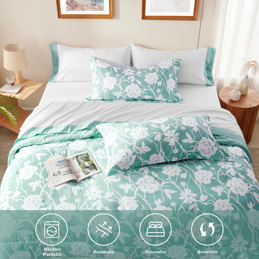 Bedtreat Comforter Sets,7-Pieces Reversible Bedding Sets,Bed in a Bag with Comforter,Flat Sheet and Fitted Sheet,Pillowcases & Shams,Shangri-La,Ocean Wave
