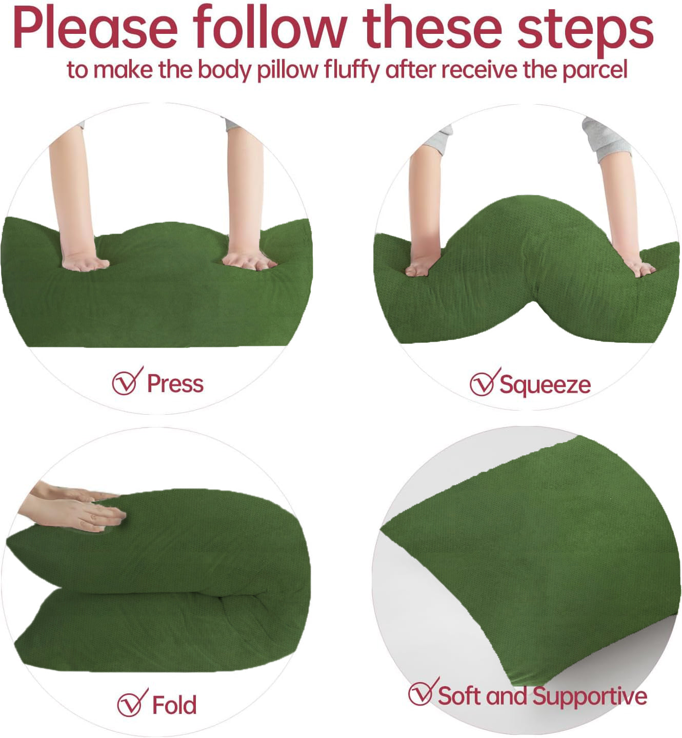BedTreat Full Body Pillow Insert with Pillowcase for Adults,Long&Fluffy Pillow for Side Sleeper,Soft&Breathable (20X54,Green)