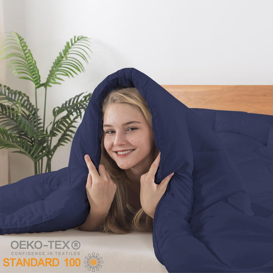 BedTreat Down Alternative Comforter with Corner Tabs - All Season Quilted 240 GSM Blue Comforter, Machine Washable Microfiber Bedding