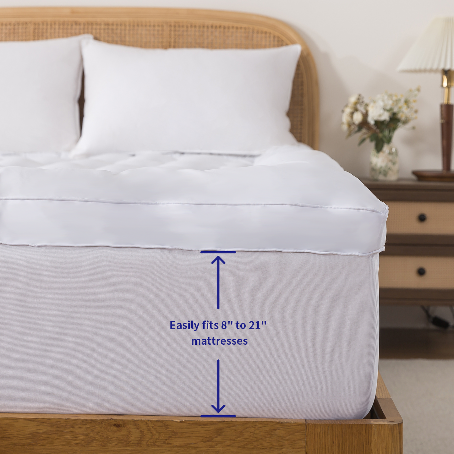 BedTreat 2" Mattress Topper for Back Pain, Breathable Mattress Pad Cover,Wave Diamond Quilted Mattress Protector Cover with 8-21" Deep Elastic Pocket