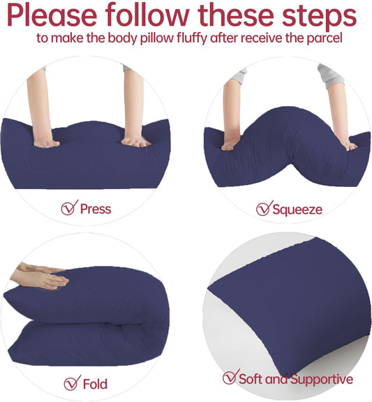 BedTreat Full Body Pillow Insert with Pillowcase for Adults,Long&Fluffy Pillow for Side Sleeper,Soft&Breathable (20X54,Blue)