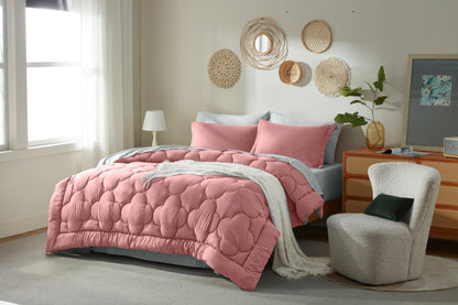 Bedtreat Bedding Comforter Sets，7-Pieces Reversible Bedding Sets，Bed in a Bag with Comforter， Flat Sheet and Fitted Sheet, Pillowcases & Shams，Pink/Light Gray
