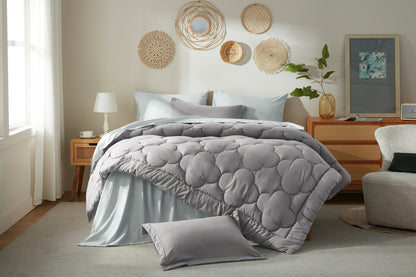 Bedtreat Bedding Comforter Sets，7-Pieces Reversible Bedding Sets，Bed in a Bag with Comforter， Flat Sheet and Fitted Sheet, Pillowcase & Sham，Dark Gray/Light Gray