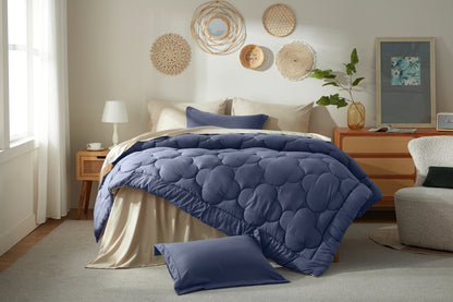Bedtreat Bedding Comforter Sets，7-Pieces Reversible Bedding Sets，Bed in a Bag with Comforter， Flat Sheet and Fitted Sheet, Pillowcase & Sham，Navy Blue/Milky Coffee