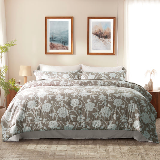 Bedtreat Comforter Sets,7-Pieces Reversible Bedding Sets,Bed in a Bag with Comforter,Flat Sheet and Fitted Sheet,Pillowcases & Shams,Shangri-La,Cobblestone