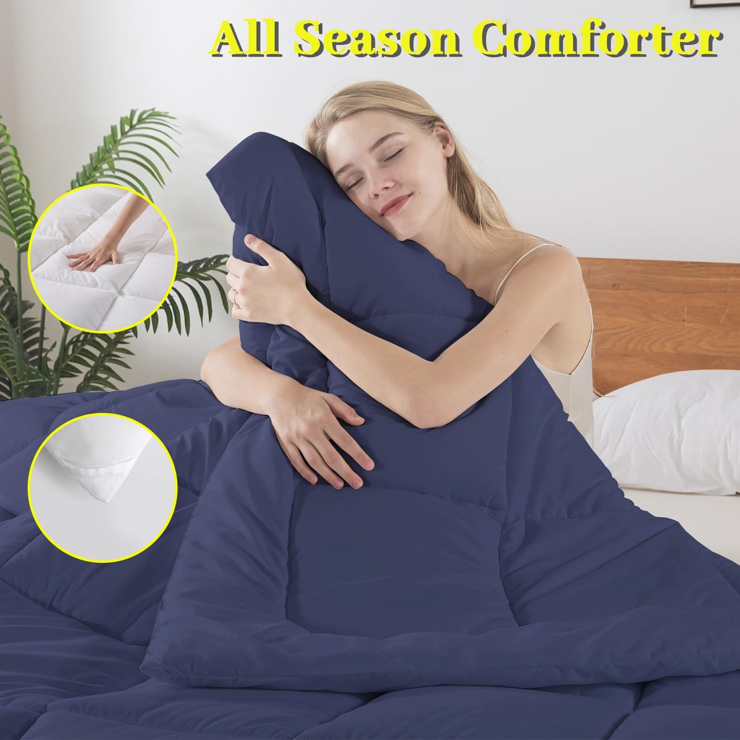 BedTreat Down Alternative Comforter with Corner Tabs - All Season Quilted 240 GSM Blue Comforter, Machine Washable Microfiber Bedding
