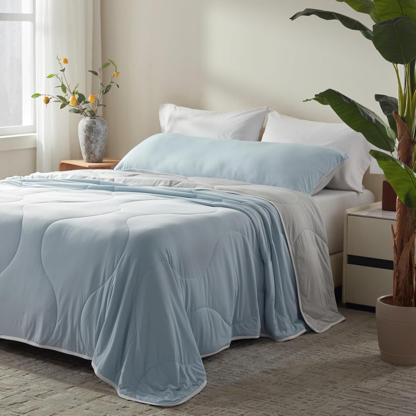 BedTreat Cooling Comforter Blue/Gray Reversible, Lightweight Breathable Summer Bedding for Hot Sleepers & Night Sweats