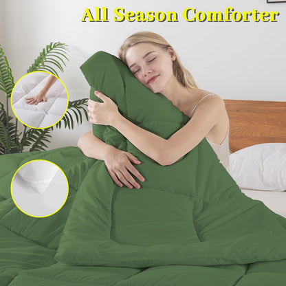 BedTreat Down Alternative Comforter with Corner Tabs - All Season Quilted 240 GSM Green Comforter, Machine Washable Microfiber Bedding