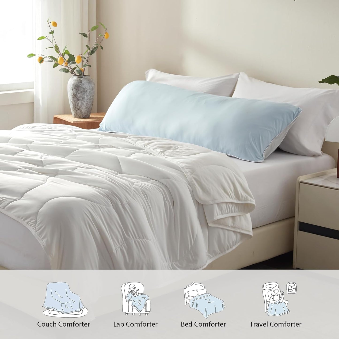 BedTreat Cooling Comforter Pure White, Lightweight Breathable Summer Bedding for Hot Sleepers & Night Sweats
