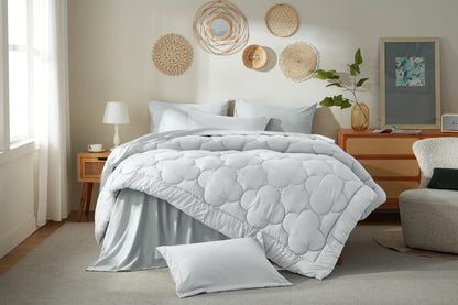 Bedtreat Bedding Comforter Sets，7-Pieces Reversible Bedding Sets，Bed in a Bag with Comforter， Flat Sheet and Fitted Sheet, Pillowcases & Shams，White/Light Gray