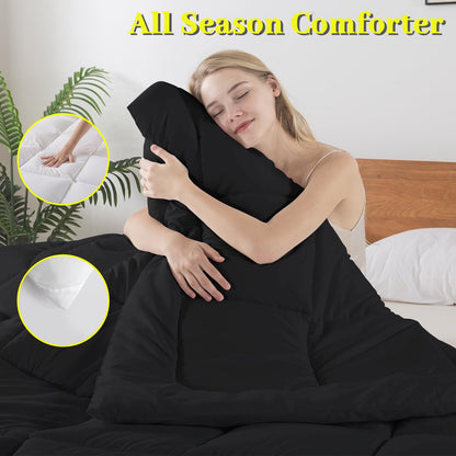 BedTreat Down Alternative Comforter with Corner Tabs - All Season Quilted 240 GSM Black Comforter, Machine Washable Microfiber Bedding