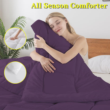 BedTreat Down Alternative Comforter with Corner Tabs - All Season Quilted Twin Size 240 GSM Purple Comforter, Machine Washable Microfiber Bedding