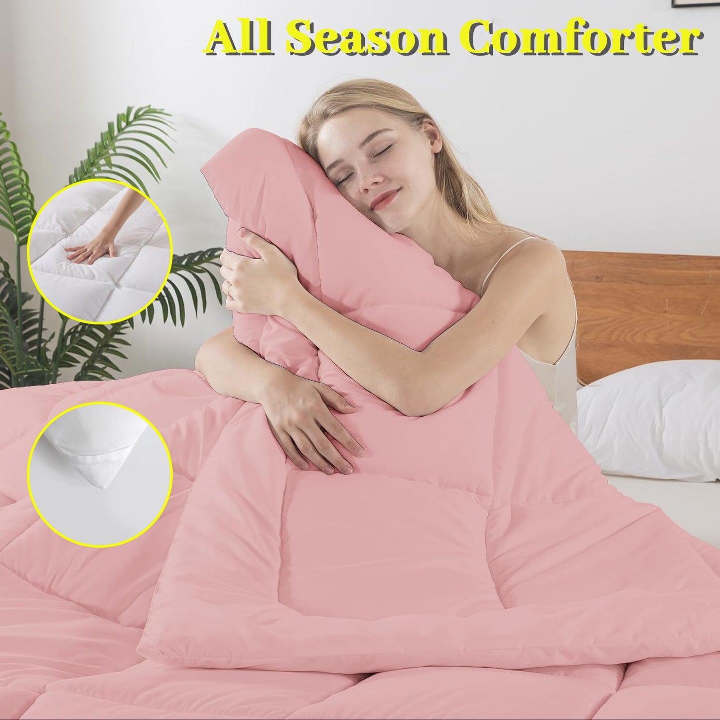 BedTreat Down Alternative Comforter with Corner Tabs - All Season Quilted 240 GSM Pink Comforter, Machine Washable Microfiber Bedding