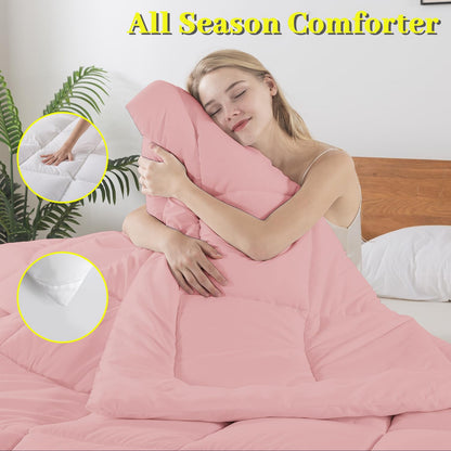 BedTreat Down Alternative Comforter with Corner Tabs - All Season Quilted 240 GSM Pink Comforter, Machine Washable Microfiber Bedding