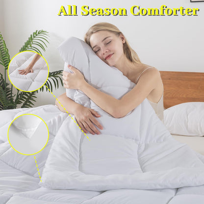 BedTreat Down Alternative Comforter with Corner Tabs - All Season Quilted 240 GSM White Comforter, Machine Washable Microfiber Bedding