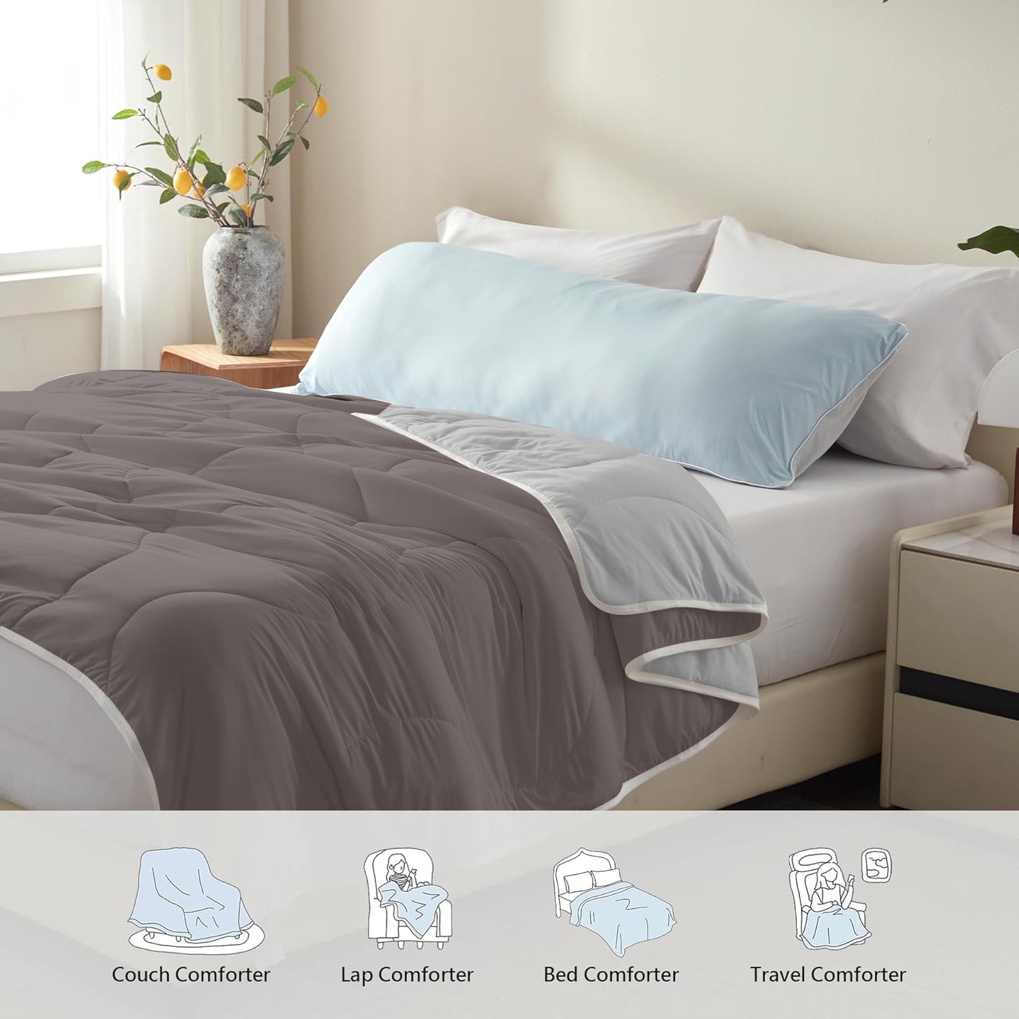 BedTreat Cooling Comforter Dark Gray/Light Gray Reversible, Lightweight Breathable Summer Bedding for Hot Sleepers & Night Sweats