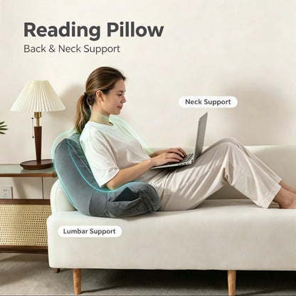 Bedtreat Backrest Reading Pillow, Back Support Pillow with Handrail, Detachable on Both Sides, Specially Designed for Reading and Relaxation（Silver)