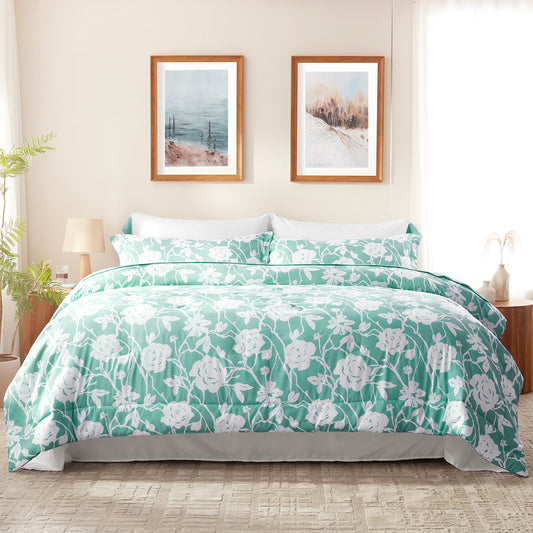Bedtreat Comforter Sets,7-Pieces Reversible Bedding Sets,Bed in a Bag with Comforter,Flat Sheet and Fitted Sheet,Pillowcases & Shams,Shangri-La,Ocean Wave