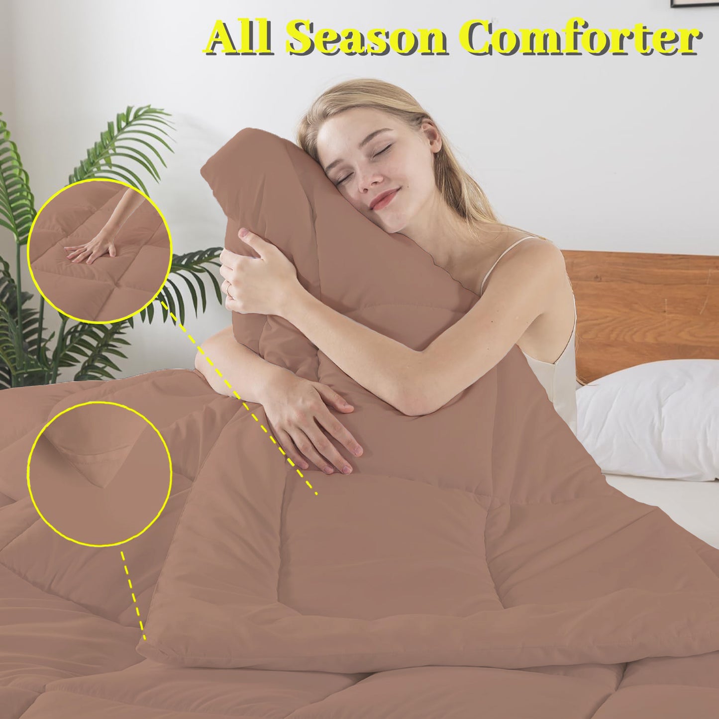 BedTreat Down Alternative Comforter with Corner Tabs - All Season Quilted 240 GSM Coffee Comforter, Machine Washable Microfiber Bedding