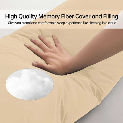 BedTreat Full Body Pillow Insert with Pillowcase for Adults,Long&Fluffy Pillow for Side Sleeper,Soft&Breathable (20X54,Beige)
