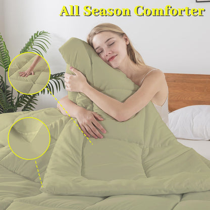 BedTreat Down Alternative Comforter with Corner Tabs - All Season Quilted 240 GSM Light Green Comforter, Machine Washable Microfiber Bedding