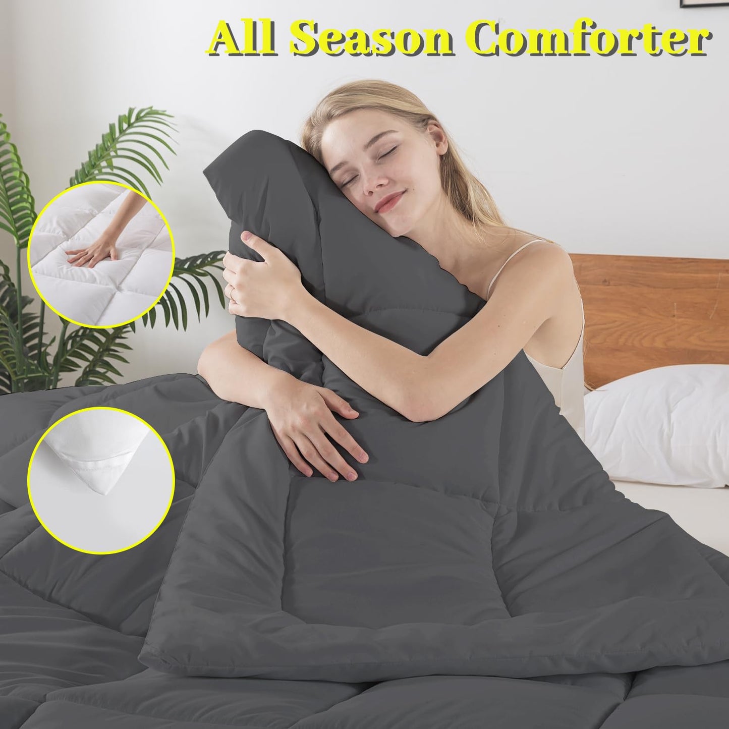 BedTreat Down Alternative Comforter with Corner Tabs - All Season Quilted 240 GSM Grey Comforter, Machine Washable Microfiber Bedding