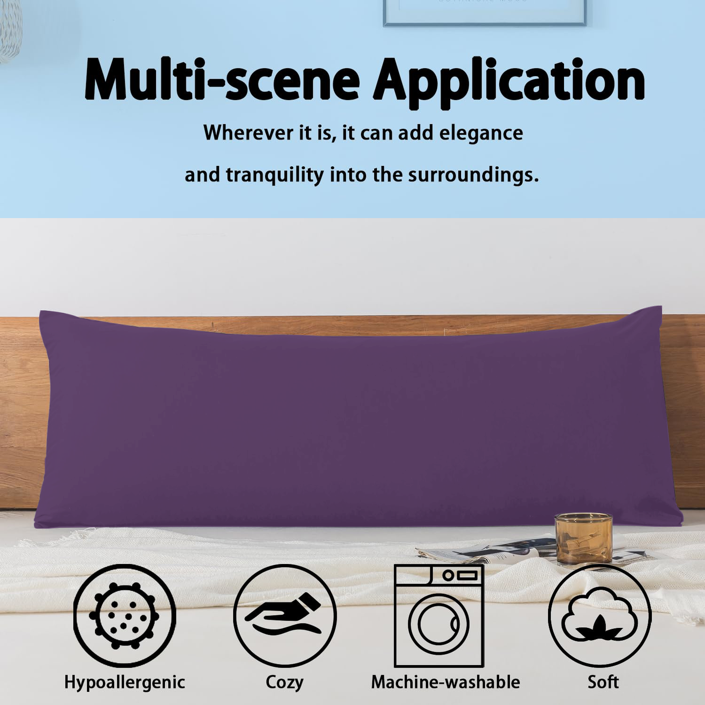 BedTreat Full Body Pillow Insert with Pillowcase for Adults,Long&Fluffy Pillow for Side Sleeper,Soft&Breathable (20X54,Purple)