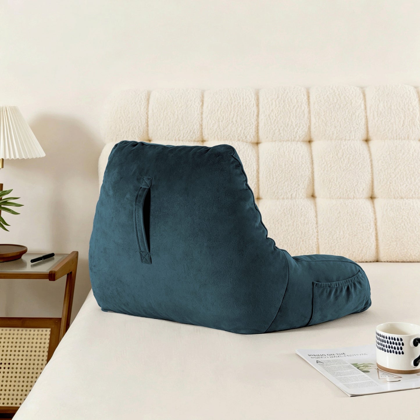 Bedtreat Backrest Reading Pillow, Back Support Pillow with Handrail, Detachable on Both Sides, Specially Designed for Reading and Relaxation（Neptune)